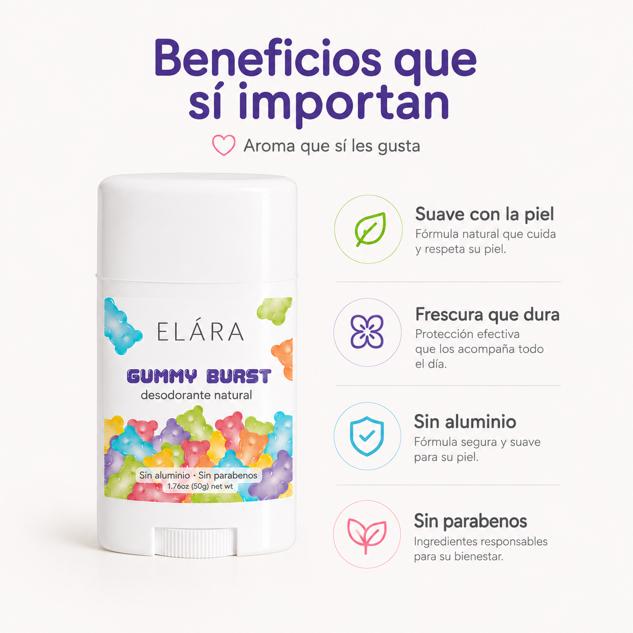 ELÁRA Gummy Burst Desodorante Natural para Niños y Adolescentes