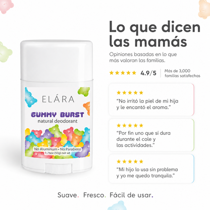 ELÁRA Gummy Burst Desodorante Natural para Niños y Adolescentes